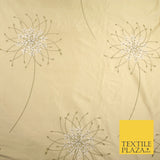 8 COLOURS - Fryetts Luxury Oversized Dandelion Embroidered 100% PURE SILK Fabric