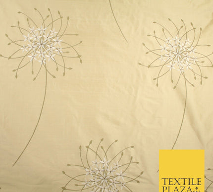 8 COLOURS - Fryetts Luxury Oversized Dandelion Embroidered 100% PURE SILK Fabric