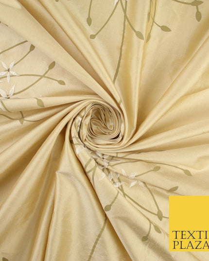 8 COLOURS - Fryetts Luxury Oversized Dandelion Embroidered 100% PURE SILK Fabric