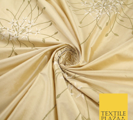 8 COLOURS - Fryetts Luxury Oversized Dandelion Embroidered 100% PURE SILK Fabric