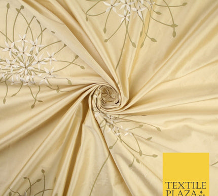 8 COLOURS - Fryetts Luxury Oversized Dandelion Embroidered 100% PURE SILK Fabric