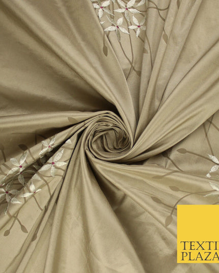8 COLOURS - Fryetts Luxury Oversized Dandelion Embroidered 100% PURE SILK Fabric