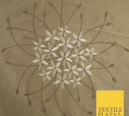 8 COLOURS - Fryetts Luxury Oversized Dandelion Embroidered 100% PURE SILK Fabric