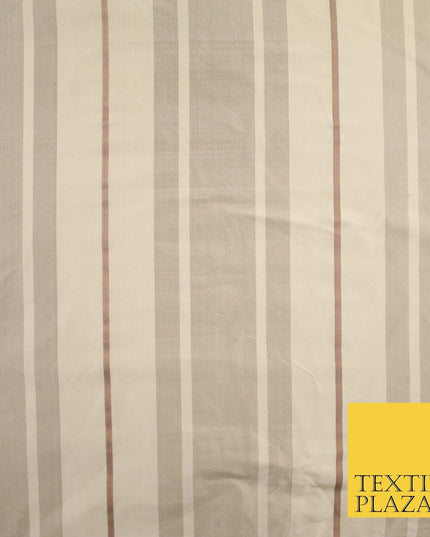 8 COLOURS - Fryetts Luxury Textured Multi Line Striped 100% PURE SILK Fabric
