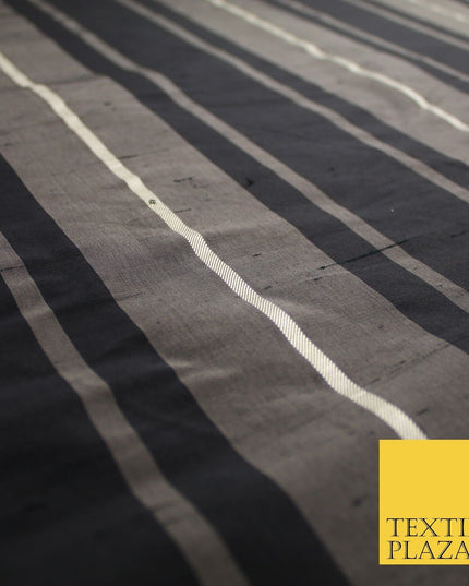 8 COLOURS - Fryetts Luxury Textured Multi Line Striped 100% PURE SILK Fabric