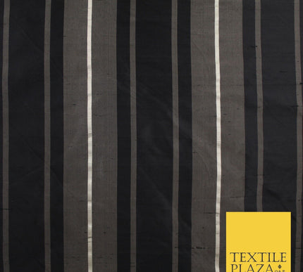 8 COLOURS - Fryetts Luxury Textured Multi Line Striped 100% PURE SILK Fabric