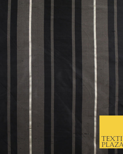 8 COLOURS - Fryetts Luxury Textured Multi Line Striped 100% PURE SILK Fabric