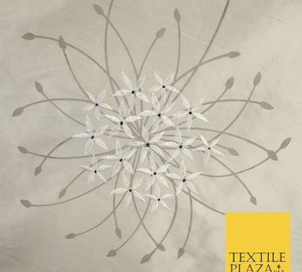 8 COLOURS - Fryetts Luxury Oversized Dandelion Embroidered 100% PURE SILK Fabric