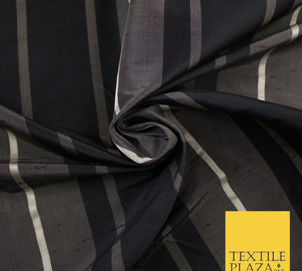 8 COLOURS - Fryetts Luxury Textured Multi Line Striped 100% PURE SILK Fabric