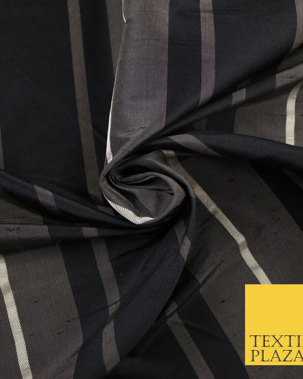 8 COLOURS - Fryetts Luxury Textured Multi Line Striped 100% PURE SILK Fabric