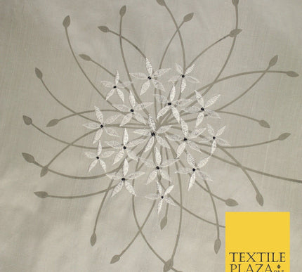 8 COLOURS - Fryetts Luxury Oversized Dandelion Embroidered 100% PURE SILK Fabric