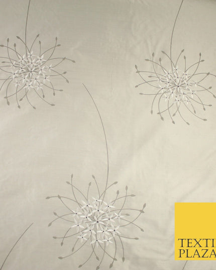 8 COLOURS - Fryetts Luxury Oversized Dandelion Embroidered 100% PURE SILK Fabric