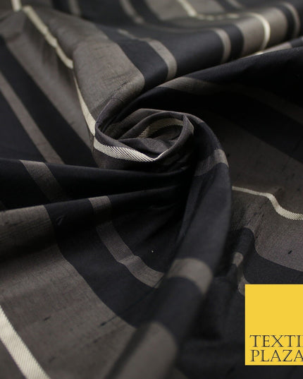 8 COLOURS - Fryetts Luxury Textured Multi Line Striped 100% PURE SILK Fabric