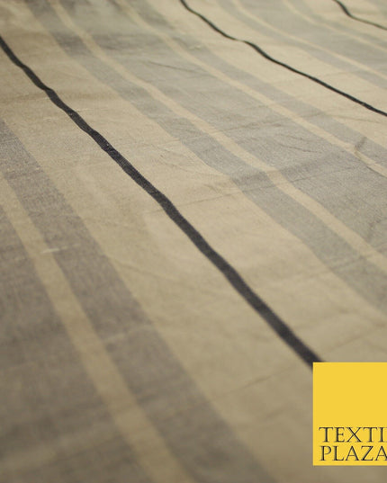8 COLOURS - Fryetts Luxury Textured Multi Line Striped 100% PURE SILK Fabric