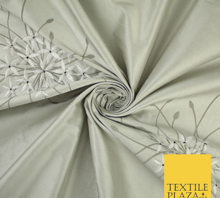 8 COLOURS - Fryetts Luxury Oversized Dandelion Embroidered 100% PURE SILK Fabric