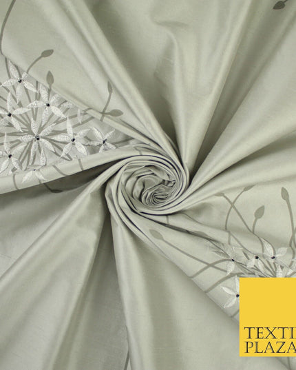 8 COLOURS - Fryetts Luxury Oversized Dandelion Embroidered 100% PURE SILK Fabric