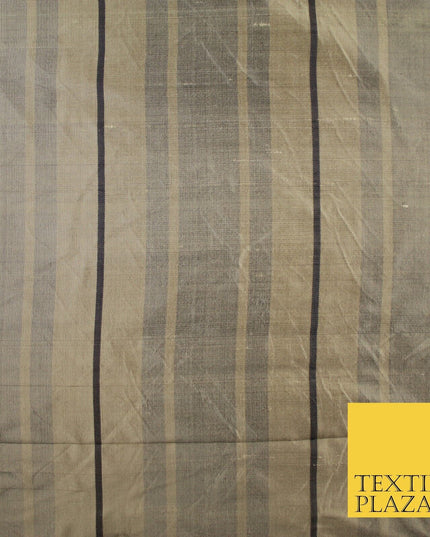 8 COLOURS - Fryetts Luxury Textured Multi Line Striped 100% PURE SILK Fabric
