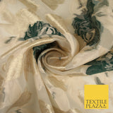 Green / Gold Metallic Rose Carnation Floral Textured Organza Fabric 8510