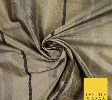 8 COLOURS - Fryetts Luxury Textured Multi Line Striped 100% PURE SILK Fabric