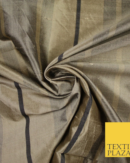 8 COLOURS - Fryetts Luxury Textured Multi Line Striped 100% PURE SILK Fabric