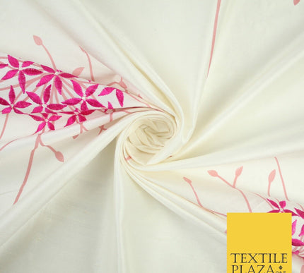 8 COLOURS - Fryetts Luxury Oversized Dandelion Embroidered 100% PURE SILK Fabric