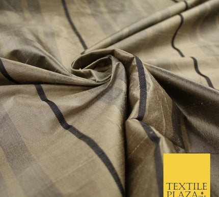 8 COLOURS - Fryetts Luxury Textured Multi Line Striped 100% PURE SILK Fabric