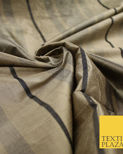 8 COLOURS - Fryetts Luxury Textured Multi Line Striped 100% PURE SILK Fabric
