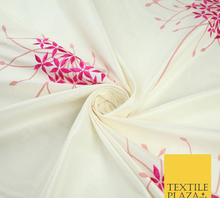 8 COLOURS - Fryetts Luxury Oversized Dandelion Embroidered 100% PURE SILK Fabric