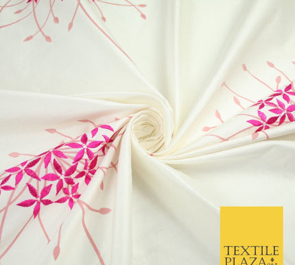 8 COLOURS - Fryetts Luxury Oversized Dandelion Embroidered 100% PURE SILK Fabric