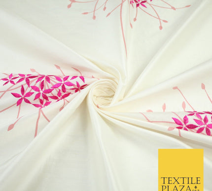 8 COLOURS - Fryetts Luxury Oversized Dandelion Embroidered 100% PURE SILK Fabric