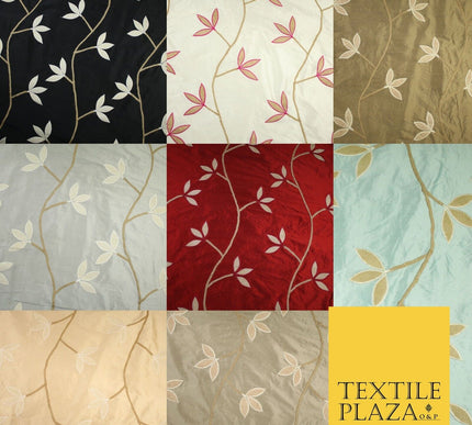 8 COLOURS Fryetts Luxury Floral Vine Trio Leaf Embroidered 100% PURE SILK Fabric