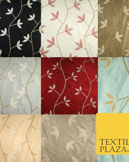 8 COLOURS Fryetts Luxury Floral Vine Trio Leaf Embroidered 100% PURE SILK Fabric