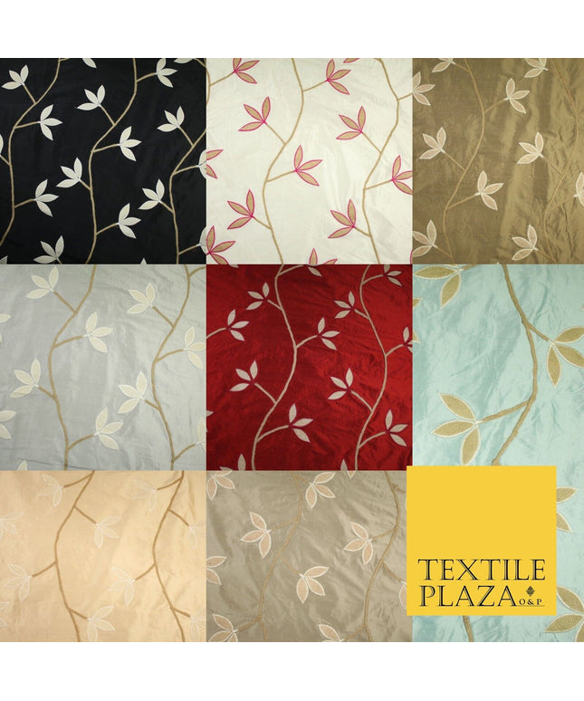 8 COLOURS Fryetts Luxury Floral Vine Trio Leaf Embroidered 100% PURE SILK Fabric