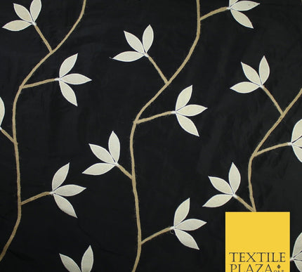 8 COLOURS Fryetts Luxury Floral Vine Trio Leaf Embroidered 100% PURE SILK Fabric