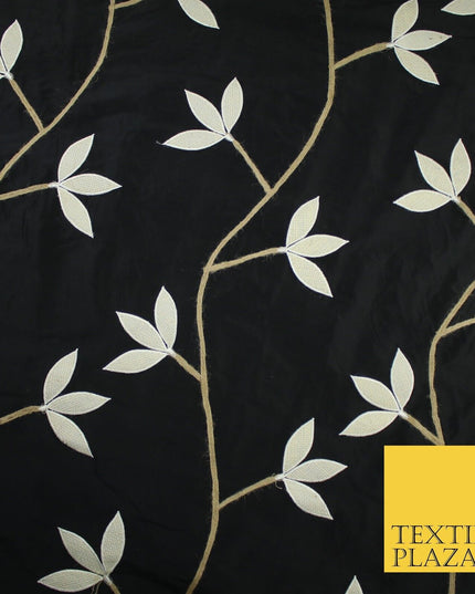 8 COLOURS Fryetts Luxury Floral Vine Trio Leaf Embroidered 100% PURE SILK Fabric