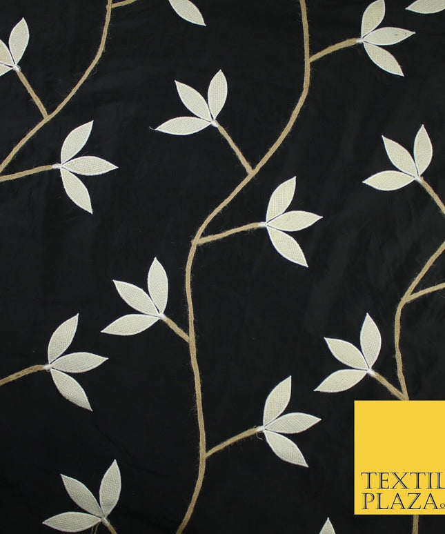 8 COLOURS Fryetts Luxury Floral Vine Trio Leaf Embroidered 100% PURE SILK Fabric