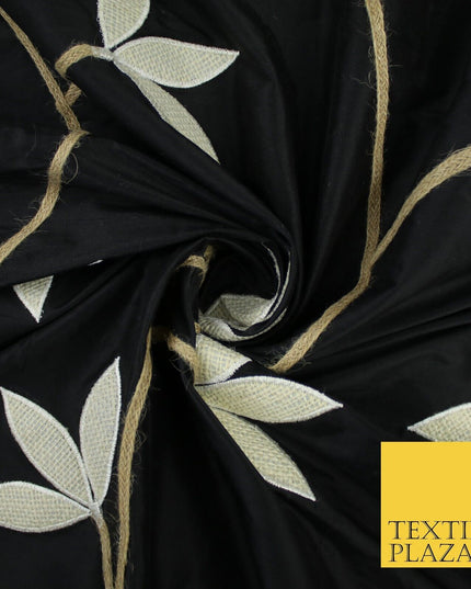 8 COLOURS Fryetts Luxury Floral Vine Trio Leaf Embroidered 100% PURE SILK Fabric