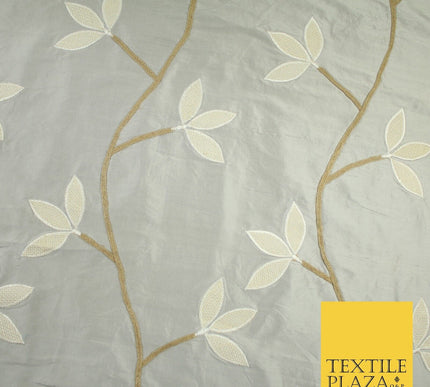 8 COLOURS Fryetts Luxury Floral Vine Trio Leaf Embroidered 100% PURE SILK Fabric