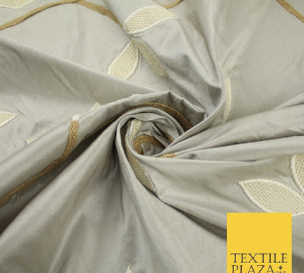 8 COLOURS Fryetts Luxury Floral Vine Trio Leaf Embroidered 100% PURE SILK Fabric