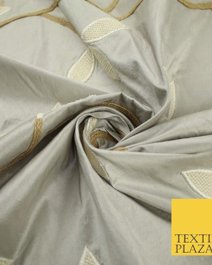 8 COLOURS Fryetts Luxury Floral Vine Trio Leaf Embroidered 100% PURE SILK Fabric