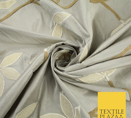 8 COLOURS Fryetts Luxury Floral Vine Trio Leaf Embroidered 100% PURE SILK Fabric