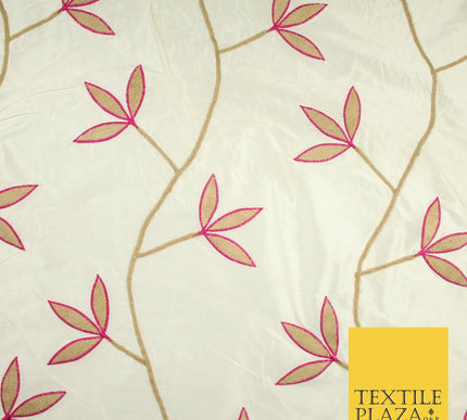 8 COLOURS Fryetts Luxury Floral Vine Trio Leaf Embroidered 100% PURE SILK Fabric