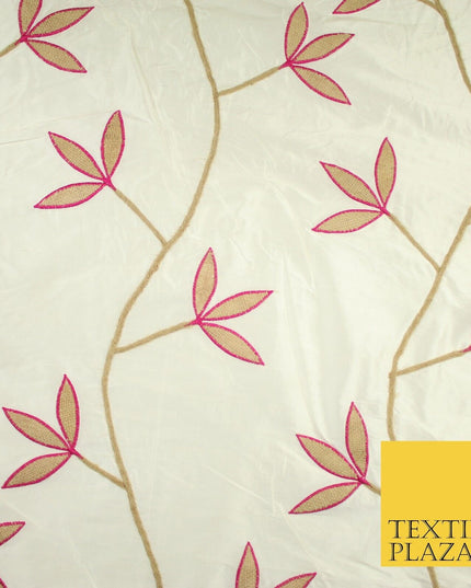 8 COLOURS Fryetts Luxury Floral Vine Trio Leaf Embroidered 100% PURE SILK Fabric