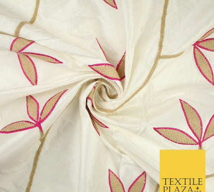 8 COLOURS Fryetts Luxury Floral Vine Trio Leaf Embroidered 100% PURE SILK Fabric