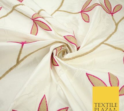 8 COLOURS Fryetts Luxury Floral Vine Trio Leaf Embroidered 100% PURE SILK Fabric