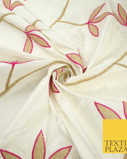 8 COLOURS Fryetts Luxury Floral Vine Trio Leaf Embroidered 100% PURE SILK Fabric