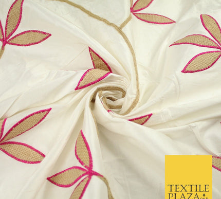8 COLOURS Fryetts Luxury Floral Vine Trio Leaf Embroidered 100% PURE SILK Fabric