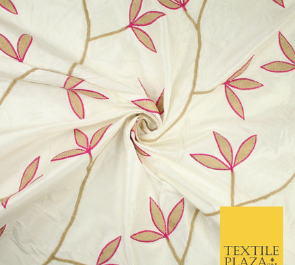 8 COLOURS Fryetts Luxury Floral Vine Trio Leaf Embroidered 100% PURE SILK Fabric