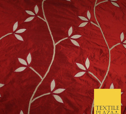 8 COLOURS Fryetts Luxury Floral Vine Trio Leaf Embroidered 100% PURE SILK Fabric