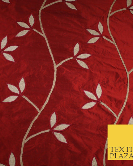 8 COLOURS Fryetts Luxury Floral Vine Trio Leaf Embroidered 100% PURE SILK Fabric